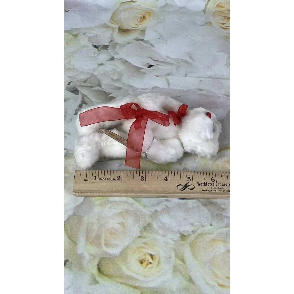 White Teddy Bear Plush Jointed Progressive Red Bow Stuffed Animal TAG Candy Gift
